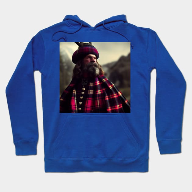 Scottish Highlander in Clan Tartan Hoodie by Grassroots Green